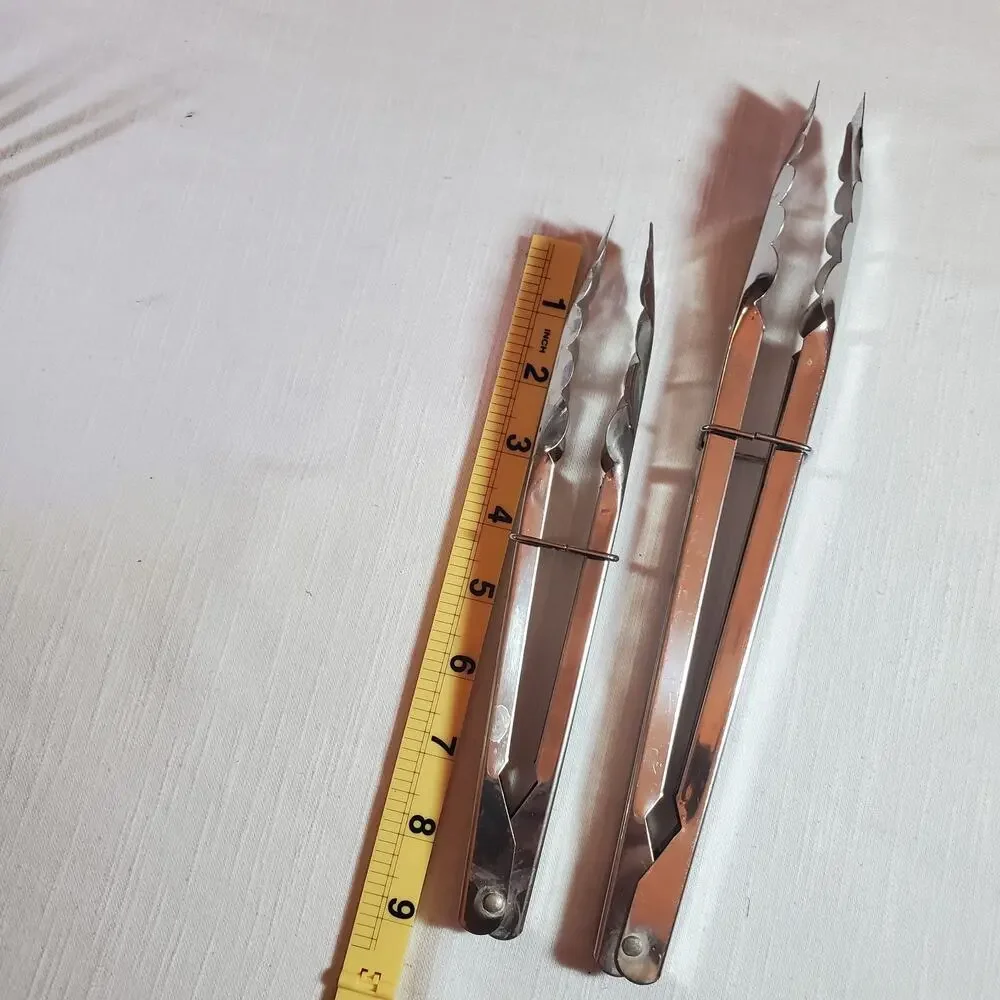 Stainless Steel Kitchen Tongs Locking Food Cooking BBQ Grilling Pair